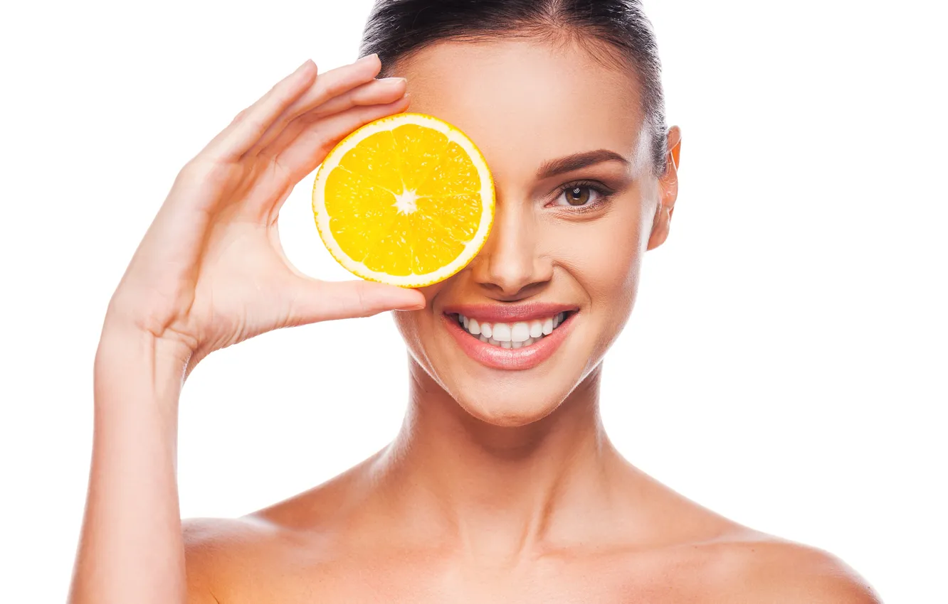 Фото обои smile, orange, brunette