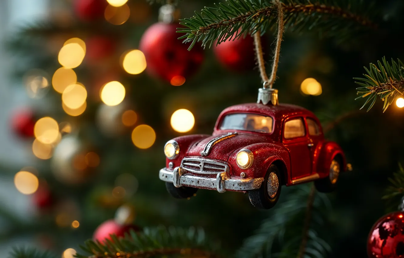 Фото обои car, машина, украшения, игрушка, елка, Рождество, Новый год, Christmas
