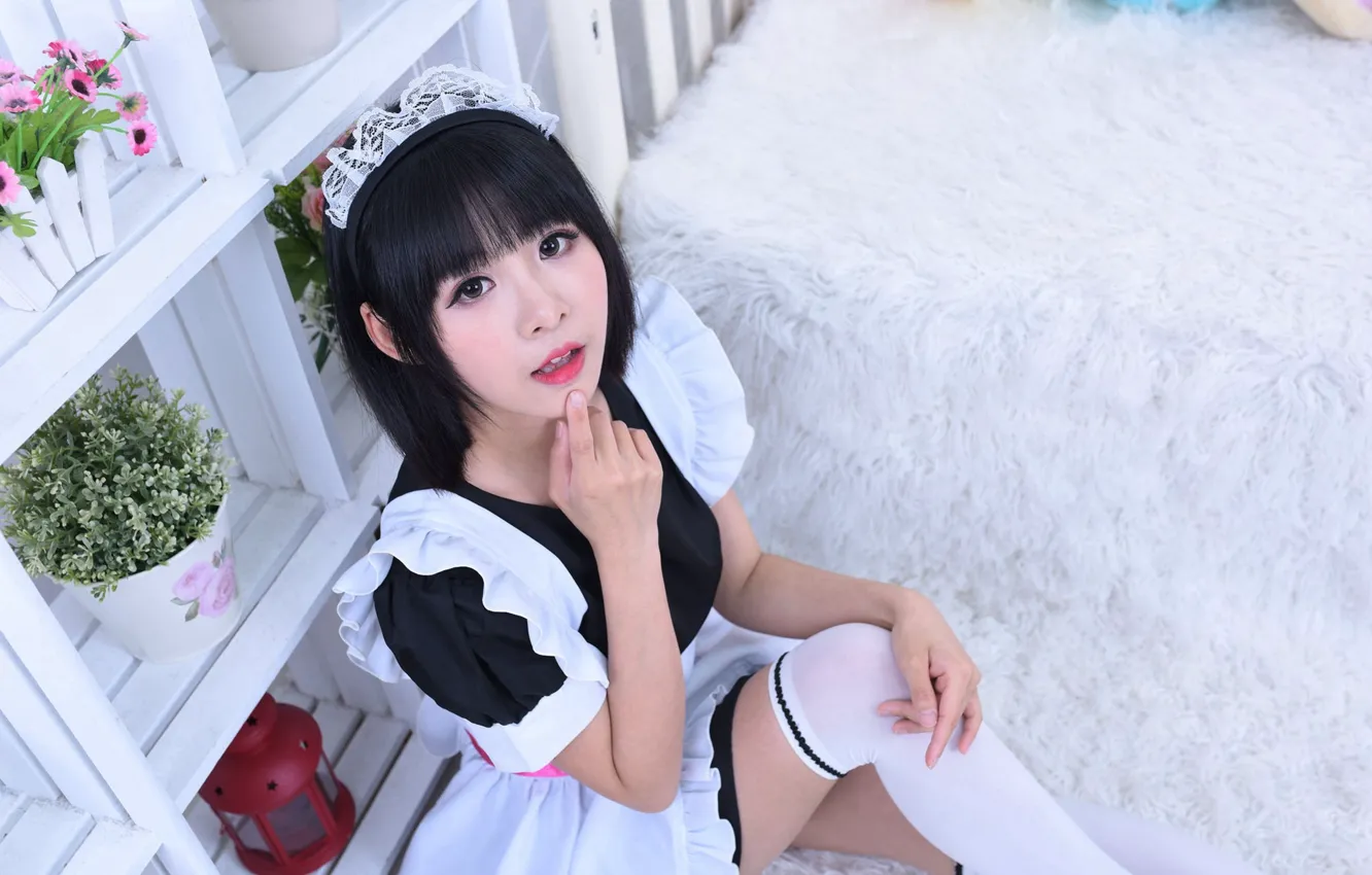 Фото обои Beautiful, Asian, Model, Bed, Woman, Pretty, Cosplay, Shorthair