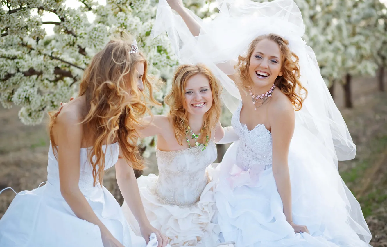 Фото обои украшения, счастье, улыбка, девушки, платье, невеста