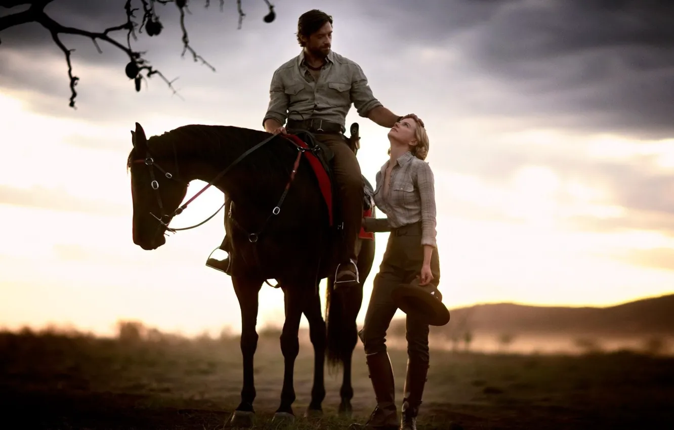 Фото обои 2008, cinema, Nicole Kidman, Hugh Jackman, woman, man, movie, horse