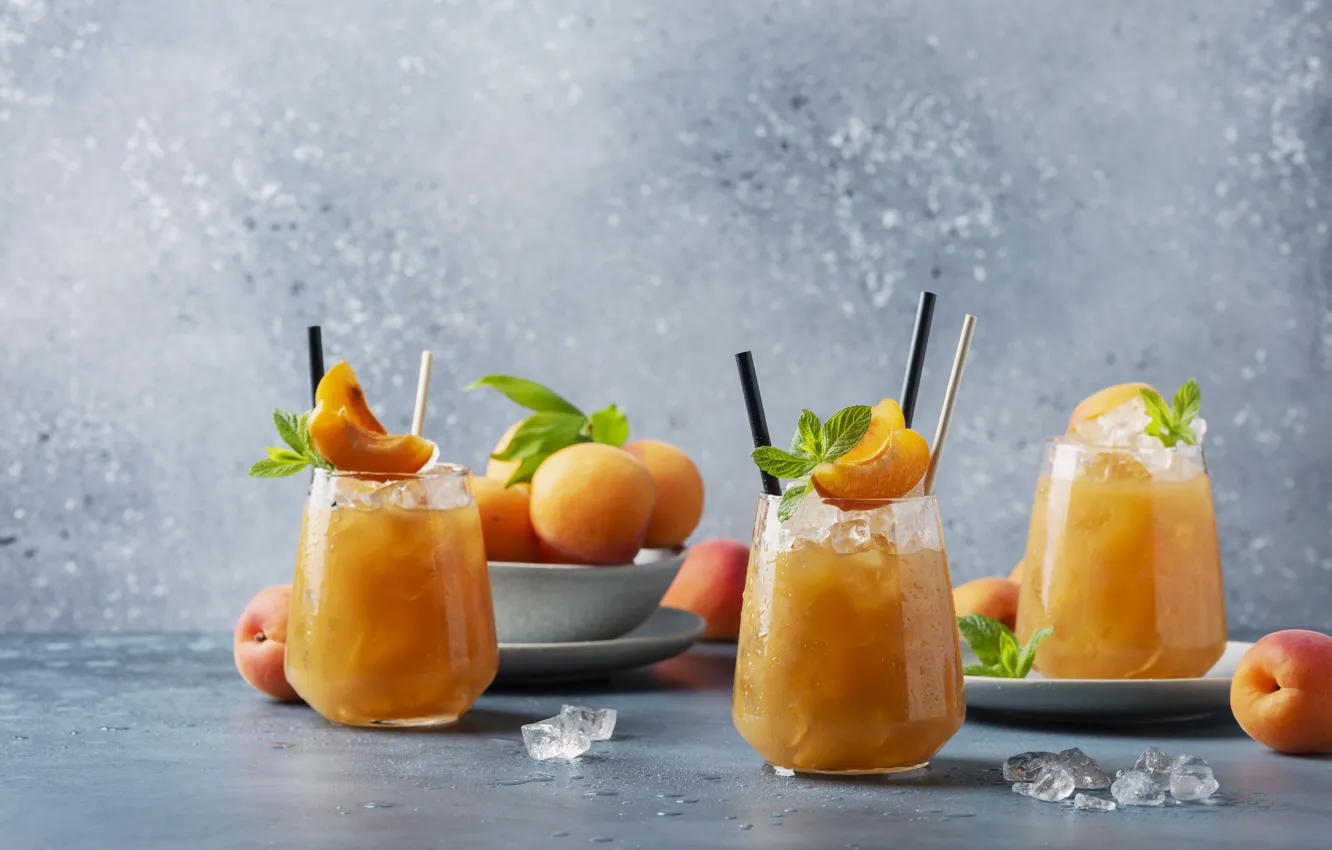 Фото обои коктейль, напиток, фрукты, абрикосы, абрикосовый, Oxana Denezhkina