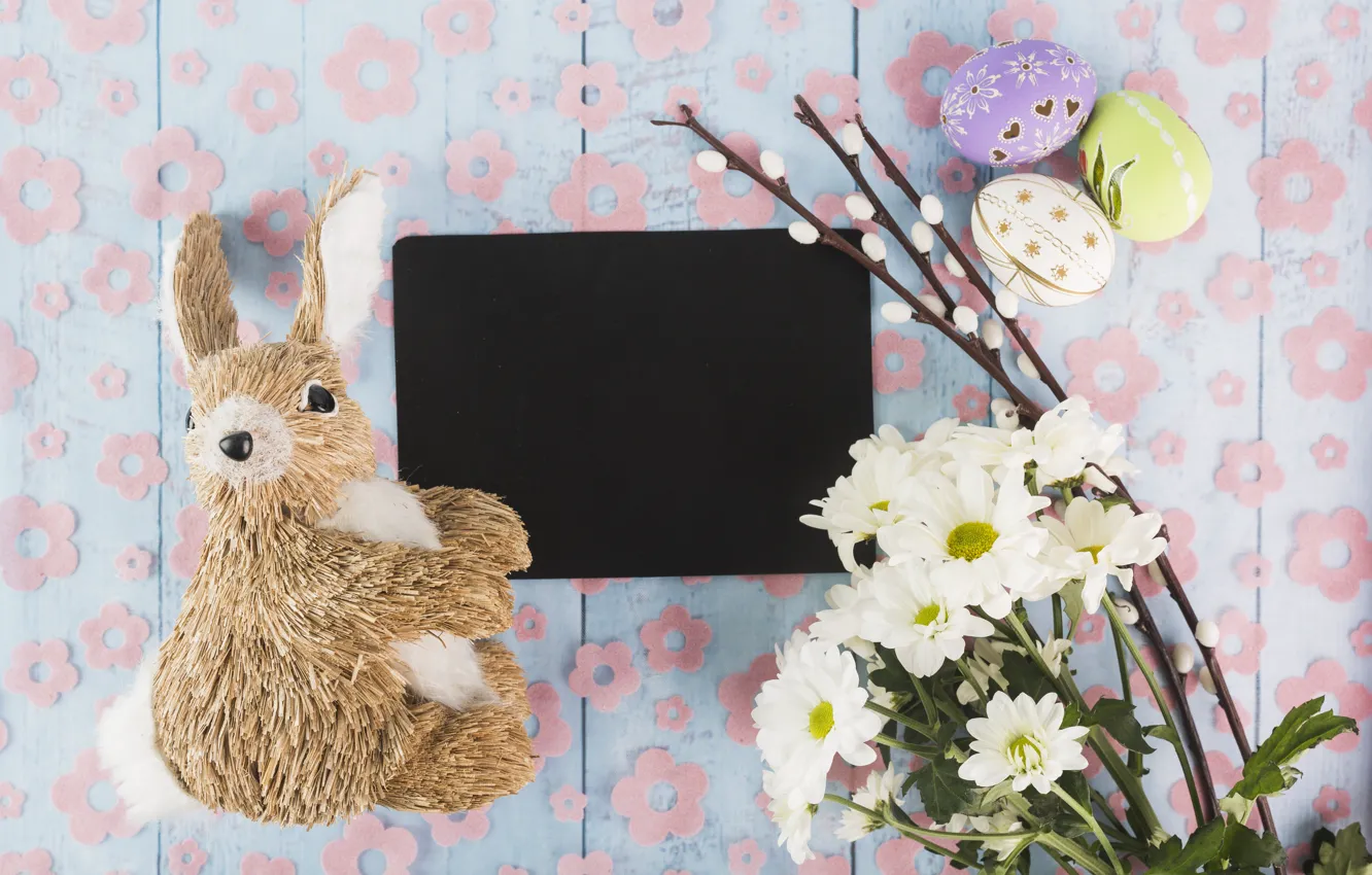 Фото обои яйца, кролик, пасха, Праздник, хризантемы