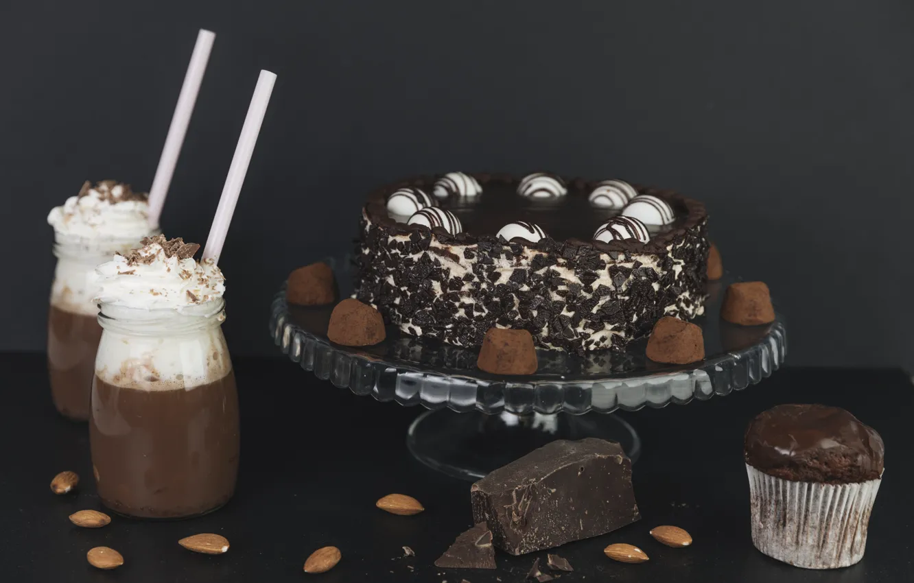 Фото обои шоколад, сливки, торт, орехи, cake, десерт, chocolate, sweet