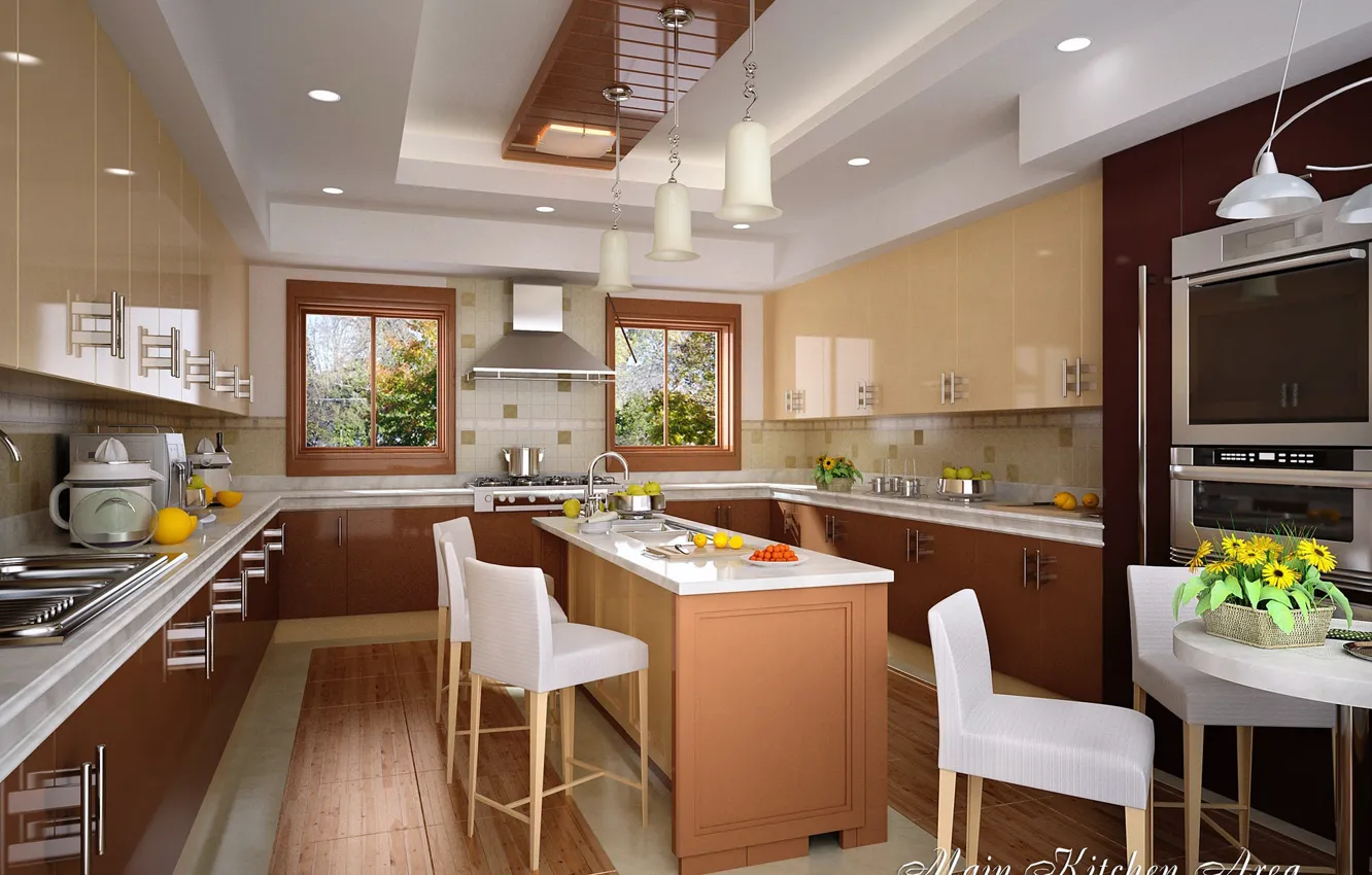 Фото обои цветы, дизайн, помещение, утварь, MAIN KITCHEN AREA