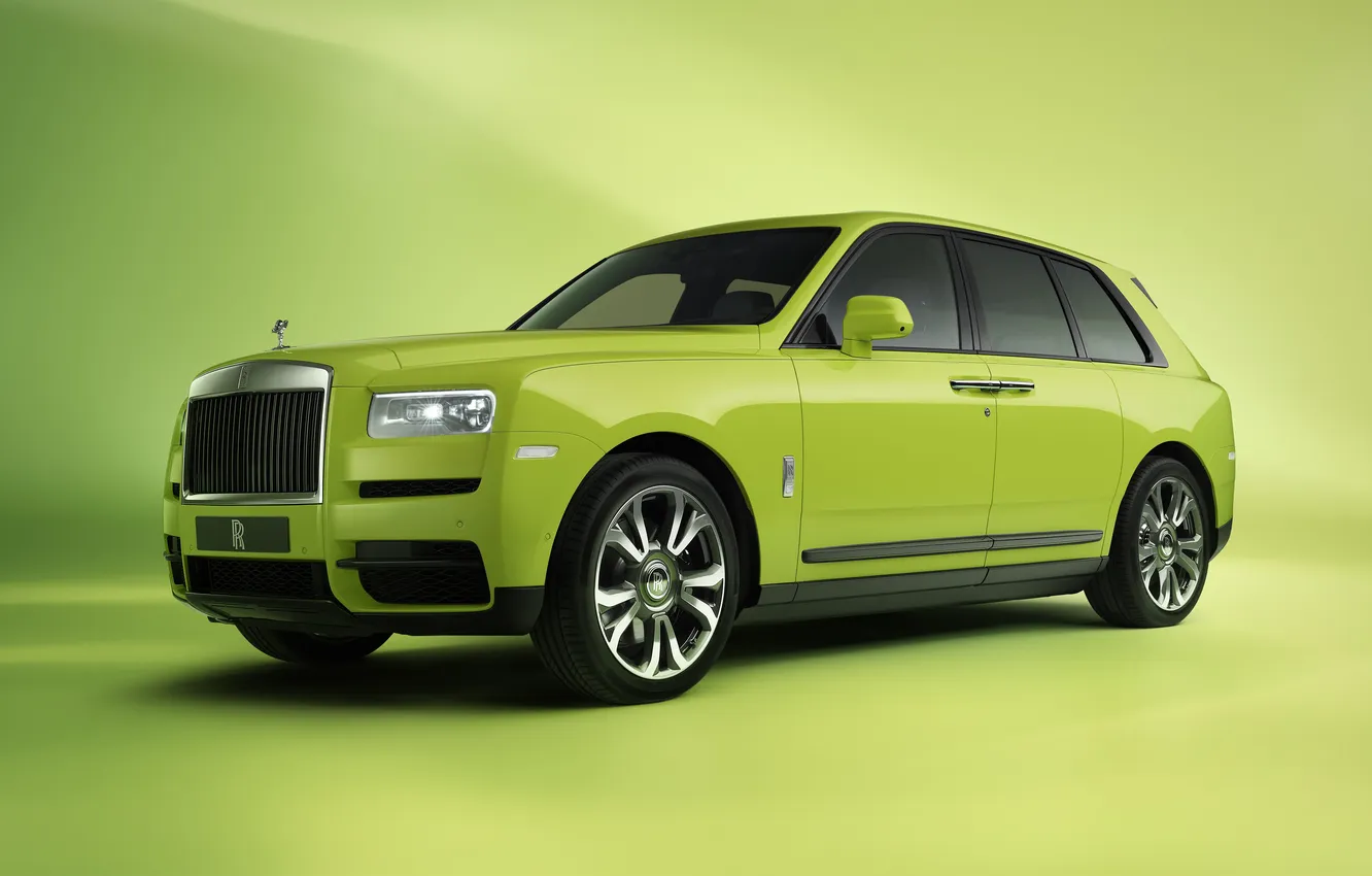 Фото обои Rolls-Royce, экстерьер, Cullinan, Rolls-Royce Cullinan, Lime Green, Re-Belle, Re-Belle: Lime Green