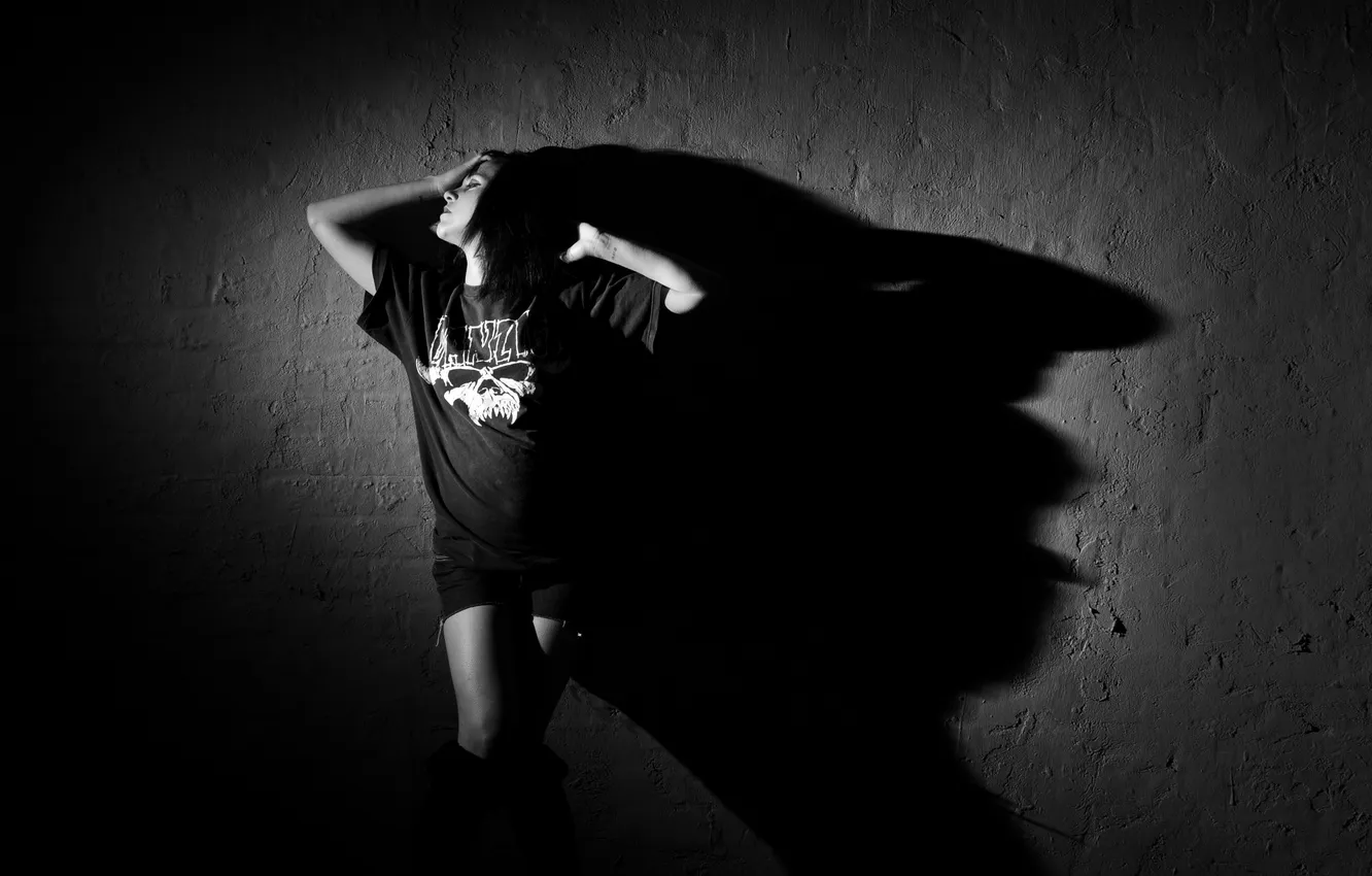 Фото обои dark, skull, model, t-shirt