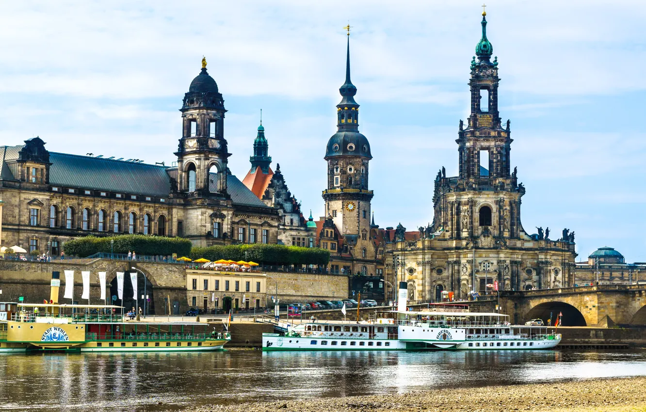 Фото обои река, Германия, Дрезден, Эльба, Dresden, теплоход, Elbe