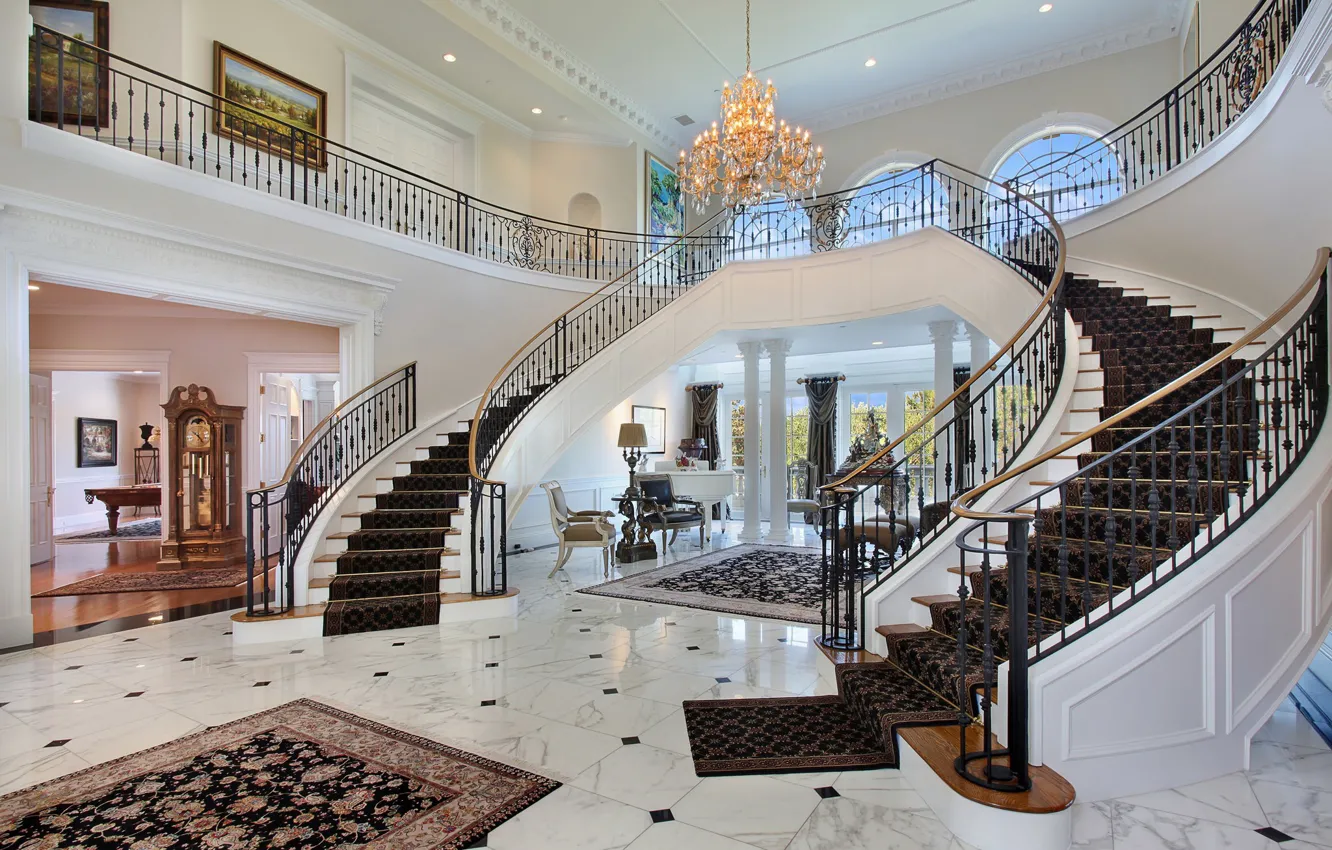 Фото обои Beautiful, White, Vintage, Hall, Marble, Stairs