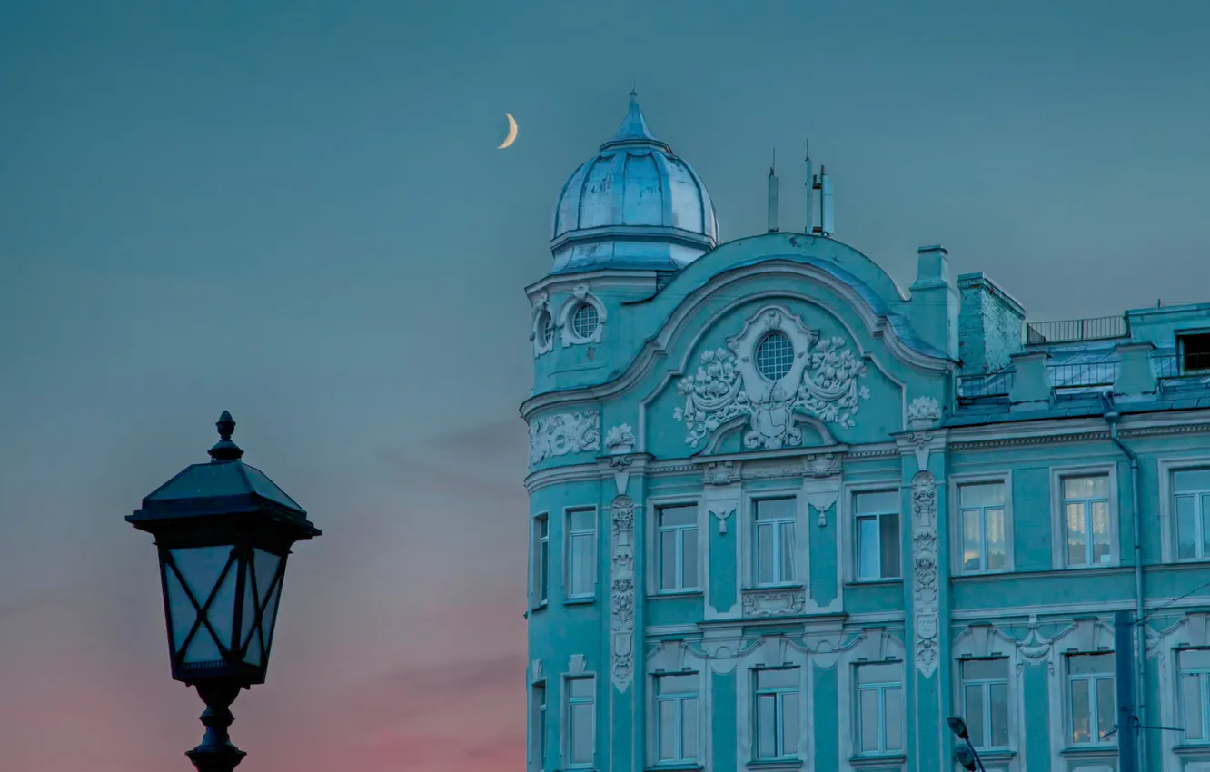 Фото обои луна, утро, фонарь, Москва