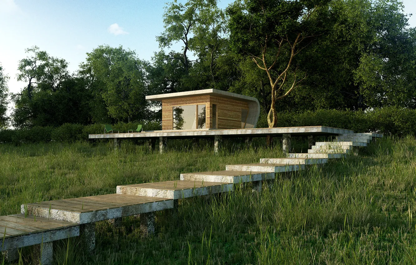 Фото обои ступени, постройки, площадка, writer's retreat