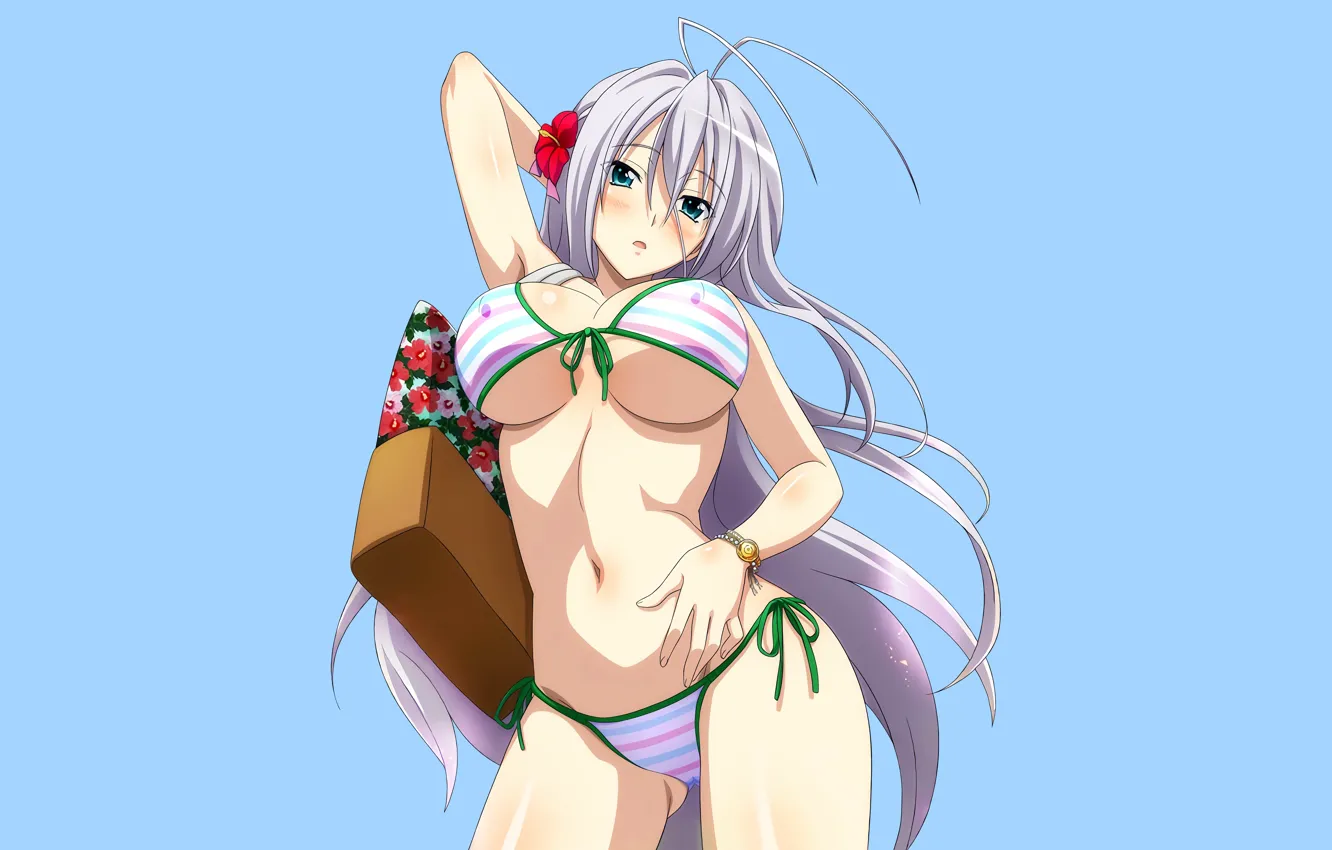 Фото обои girl, sexy, cleavage, flower, long hair, boobs, anime, beautiful