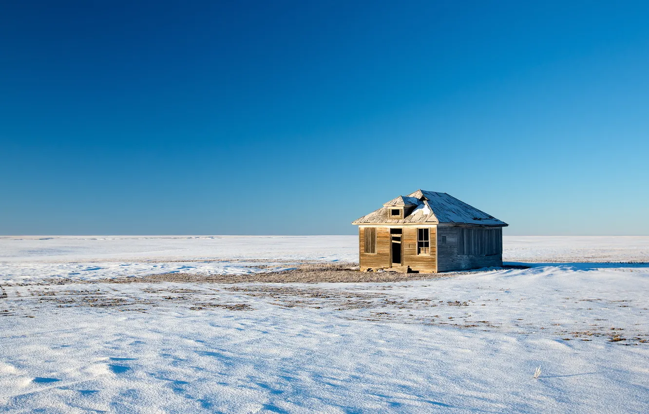 Фото обои зима, поле, пейзаж, дом