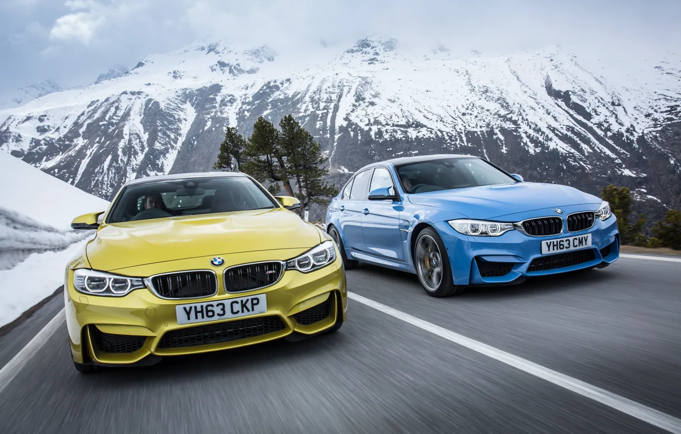 Фото обои снег, синий, природа, гора, BMW, золотой, Бмв