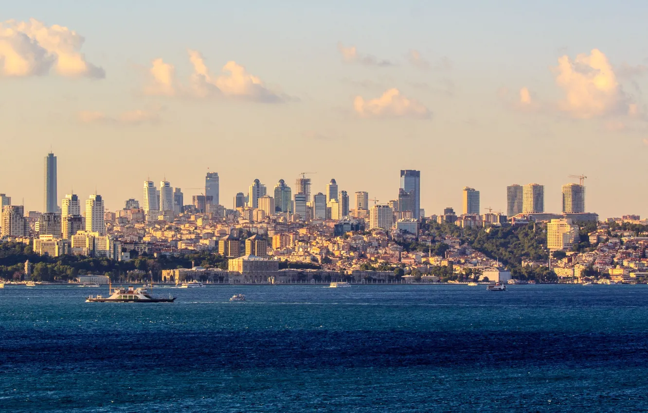 Фото обои море, город, skyline, Istanbul, Босфор, Bosphorus, Истанбул