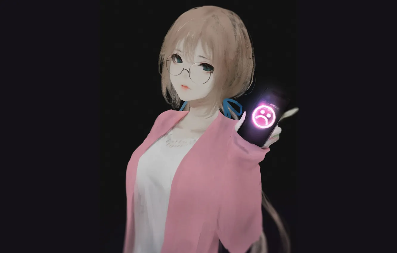 Фото обои девушка, телефон, смайлик, смартфон