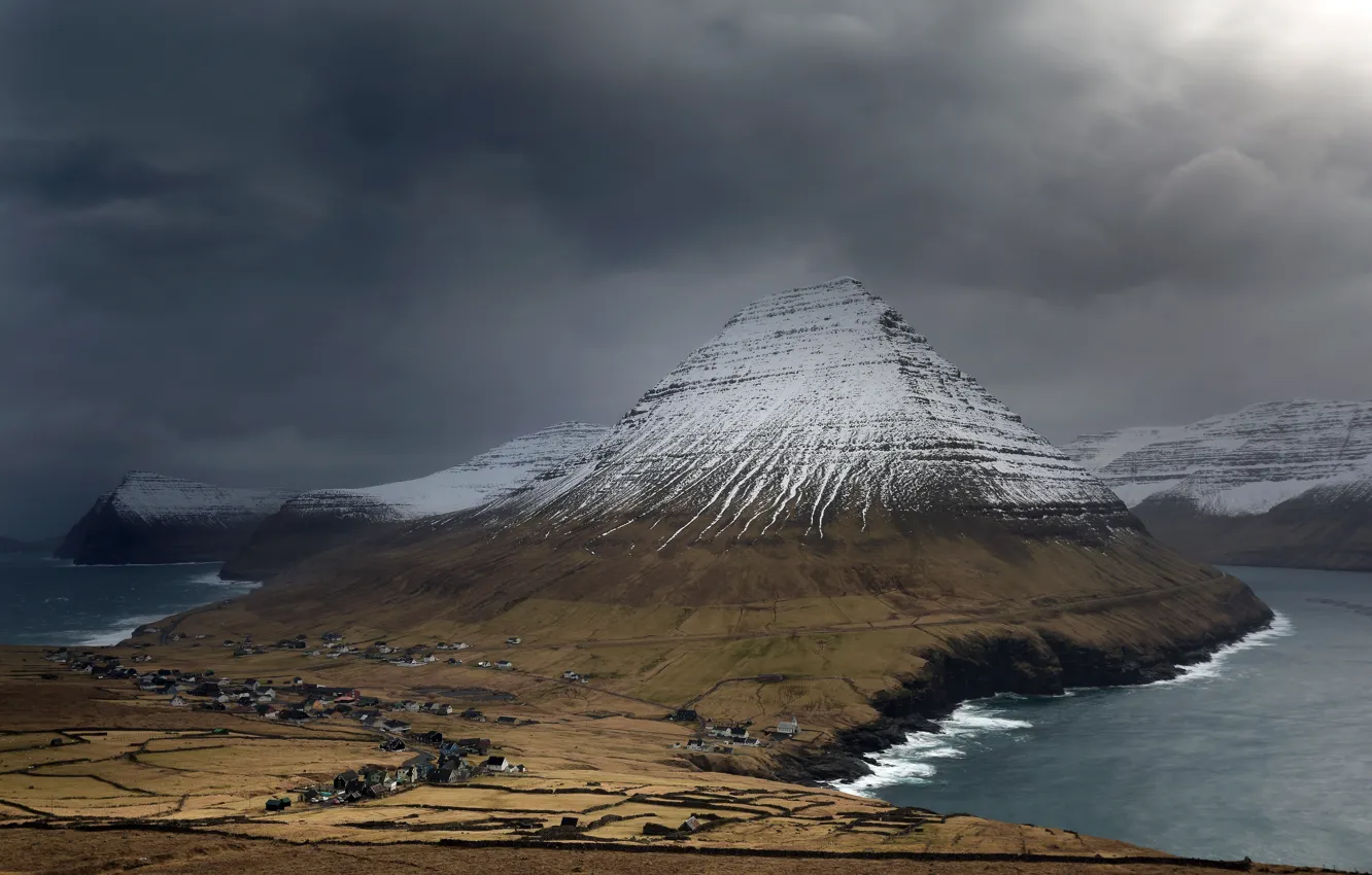 Фото обои гора, пирамида, Faroe islands