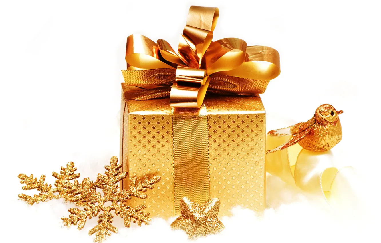 Фото обои украшения, снежинки, золото, подарок, Рождество, Новый год, golden, Christmas