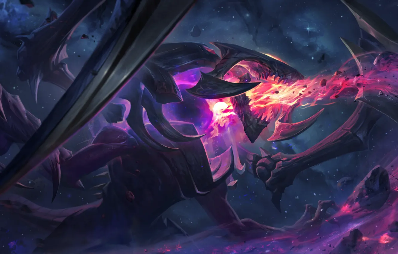 Фото обои космос, огонь, фэнтези, League of Legends, Riot Games, Cho'Gath, Rudy Siswanto