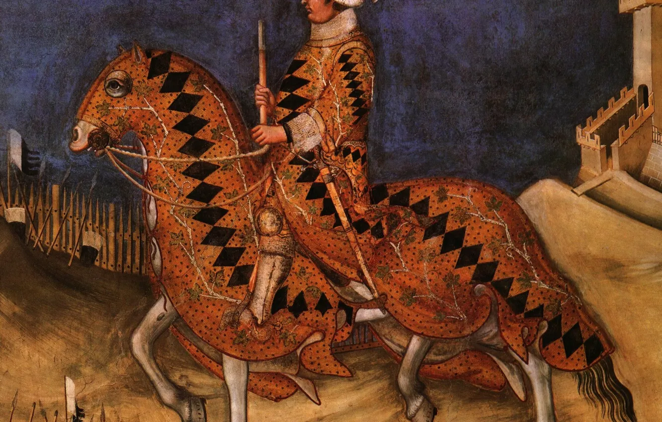 Фото обои лошадь, всадник, ромбы, Симоне Фартини, средние века, Кондотьер Гвидориччо да Фольяно