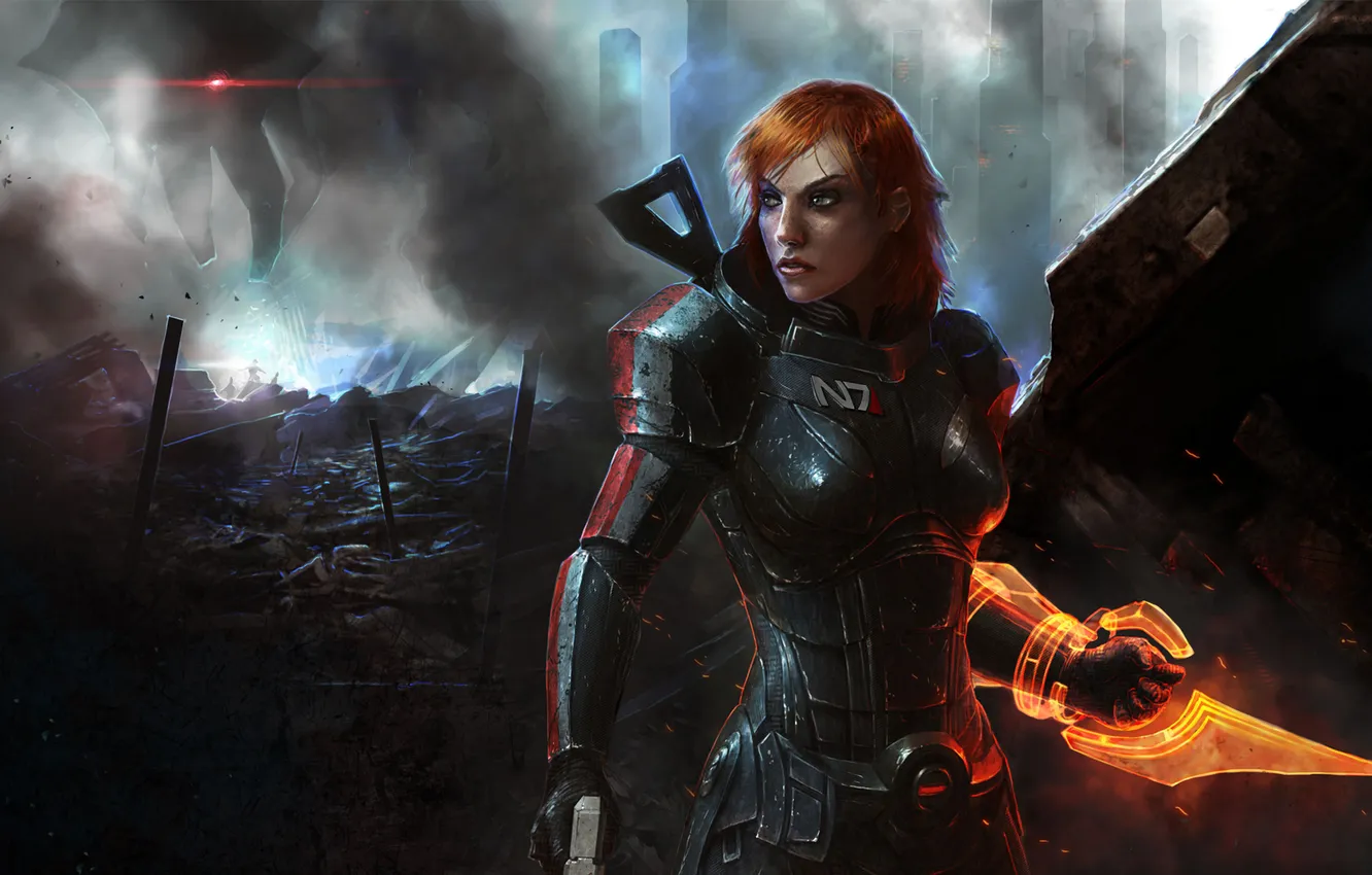 Фото обои игра, развалины, броня, game, Шепард, Mass Effect 3, Shepard, FemShep