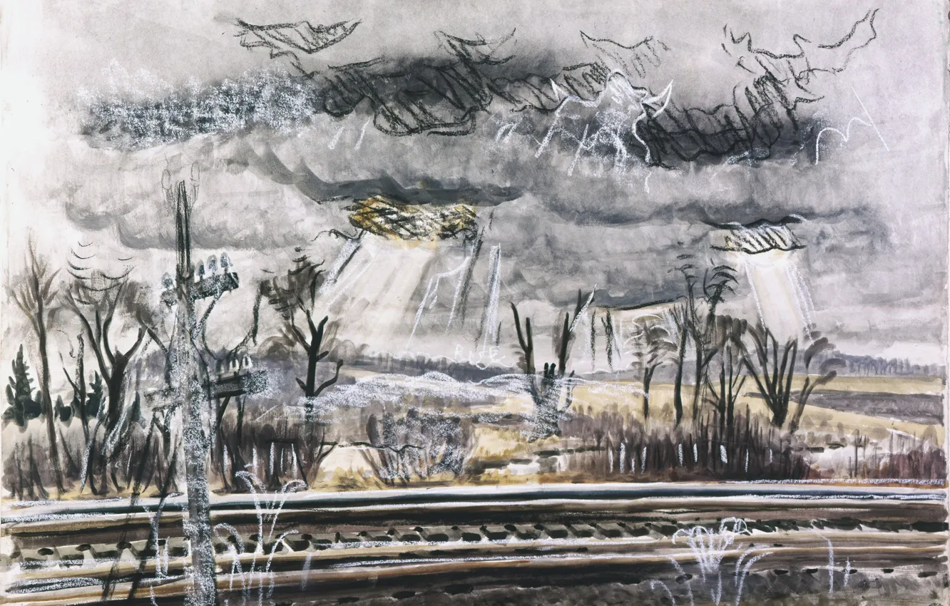 Фото обои Charles Ephraim Burchfield, 1946 h, November Railroad Mood