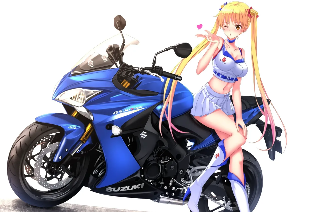 Фото обои девушка, фон, арт, мотоцикл