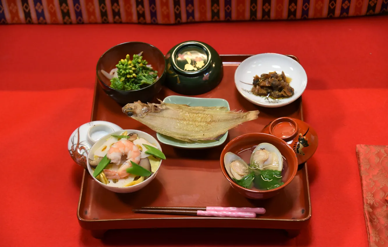 Фото обои морепродукты, японская кухня, сервировка