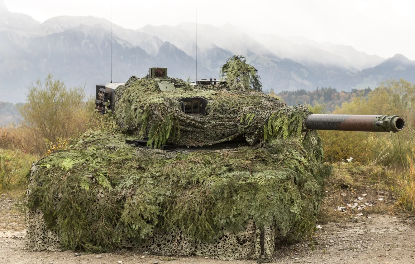 Фото обои дуло, танк, маскировка, Leopard 2