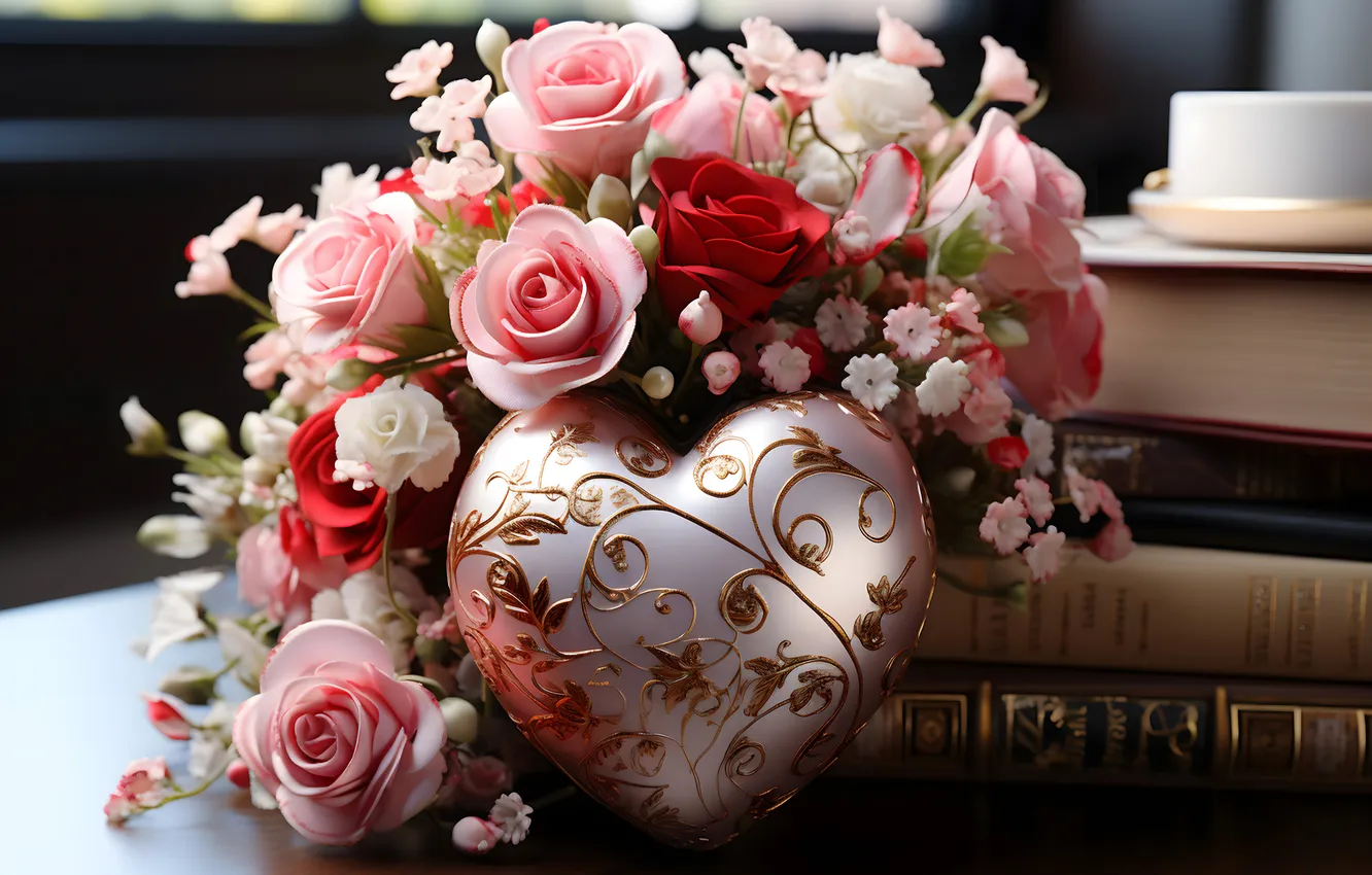 Фото обои любовь, цветы, подарок, романтика, сердце, розы, love, happy