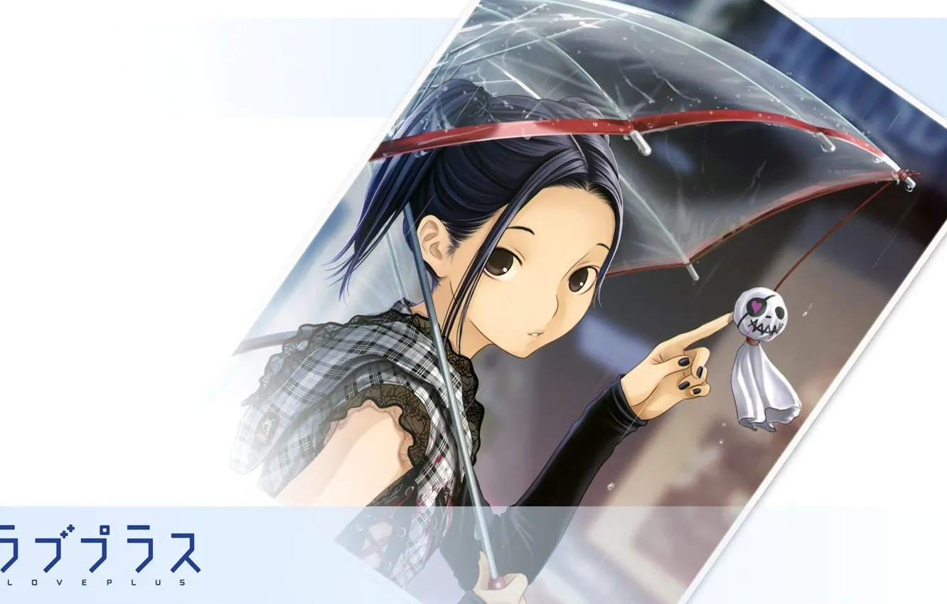 Фото обои капли, зонт, девочка, красная, брелок, нитка, Kobayakawa Rinko, Loveplus