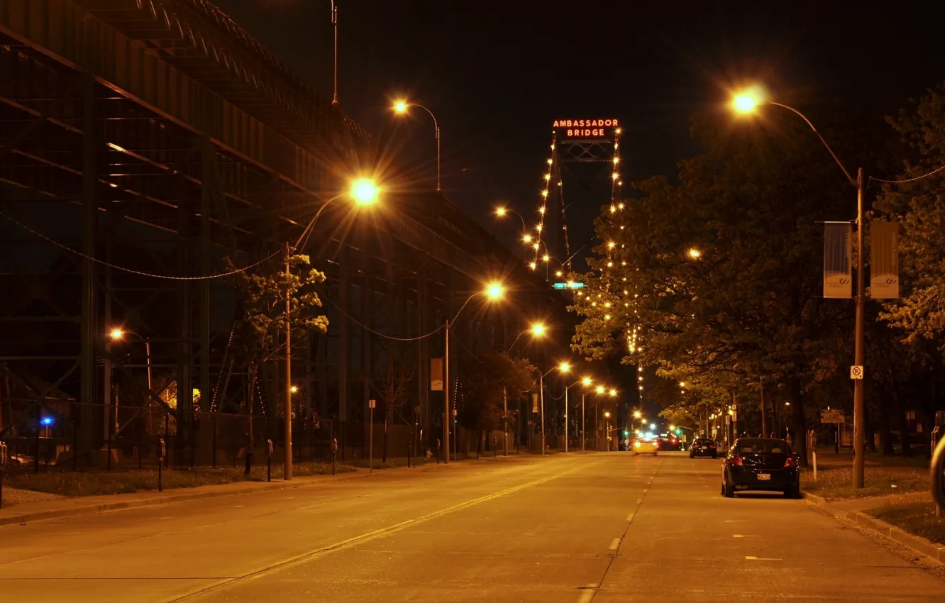 Фото обои машины, ночь, город, огни, улица, вечер, освещение, фонари