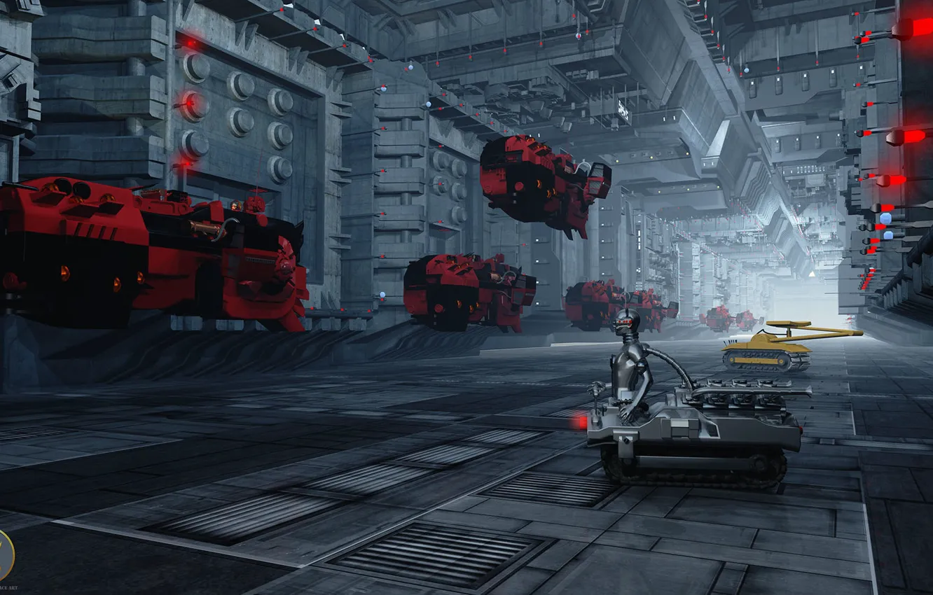 Фото обои транспорт, робот, ангар, red alert, оборудование