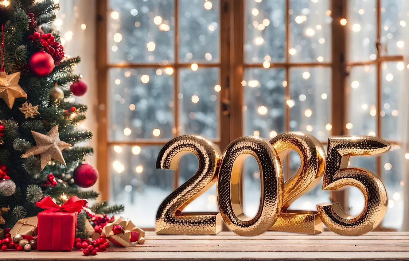 Фото обои снег, украшения, елка, цифры, Новый год, golden, new year, snake