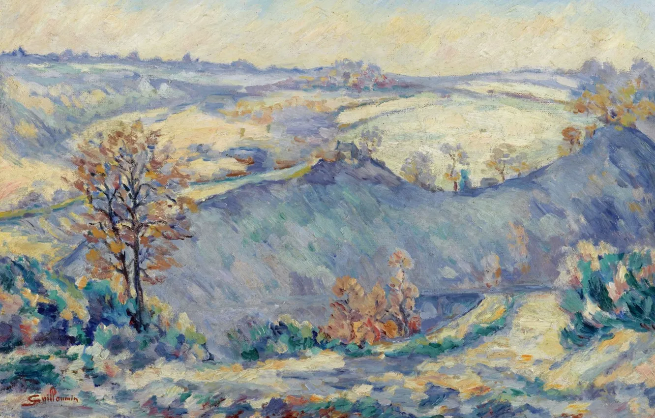 Фото обои пейзаж, картина, Арман Гийомен, Armand Guillaumin, Crozant. View to Charraud Bridge