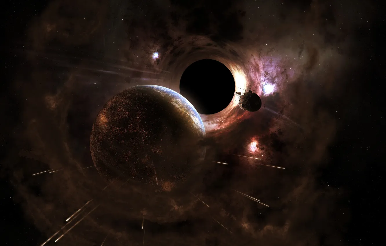 Фото обои катастрофа, черная дыра, гравитация, разрушение планеты