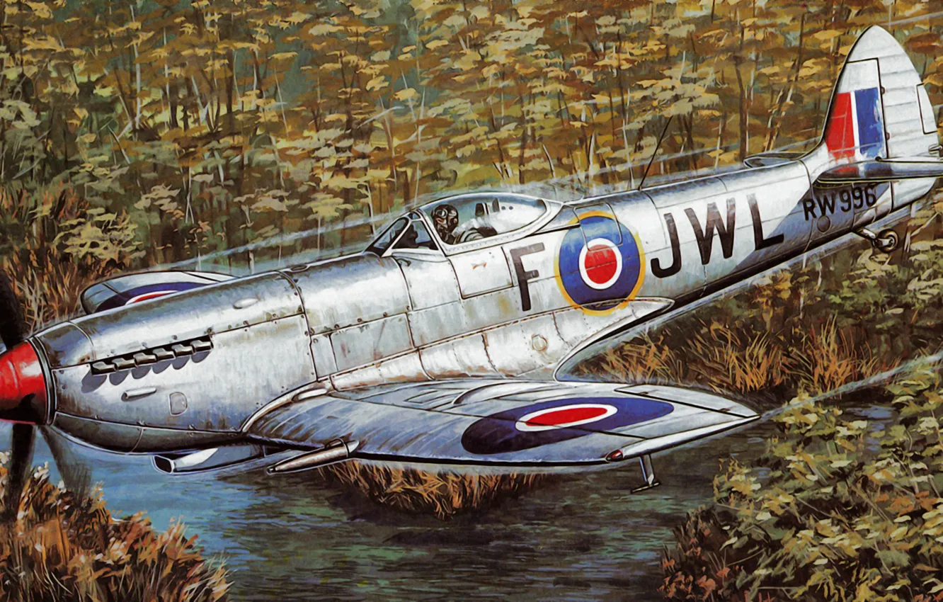 Фото обои war, art, painting, aviation, ww2, Supermarine Spitfire Mk Xvi E