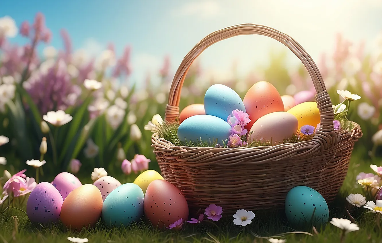 Фото обои цветы, яйца, весна, colorful, Пасха, happy, flowers, spring