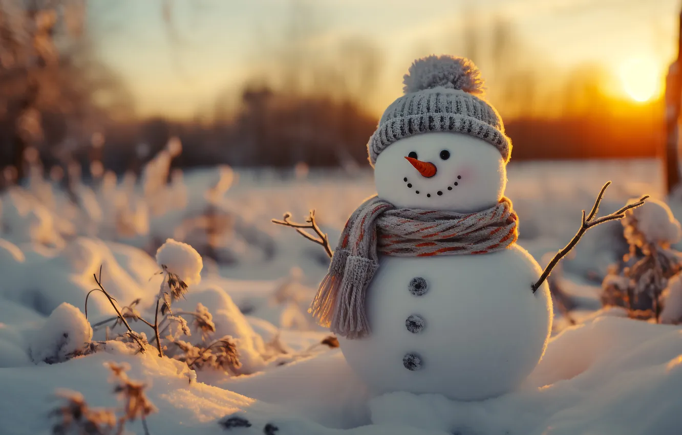 Фото обои зима, снег, Рождество, Новый год, снеговик, Christmas, winter, snow