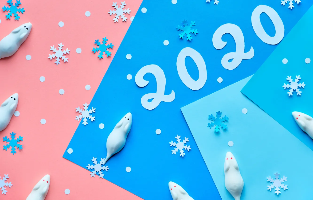 Фото обои снежинки, новый год, 2020, крыски