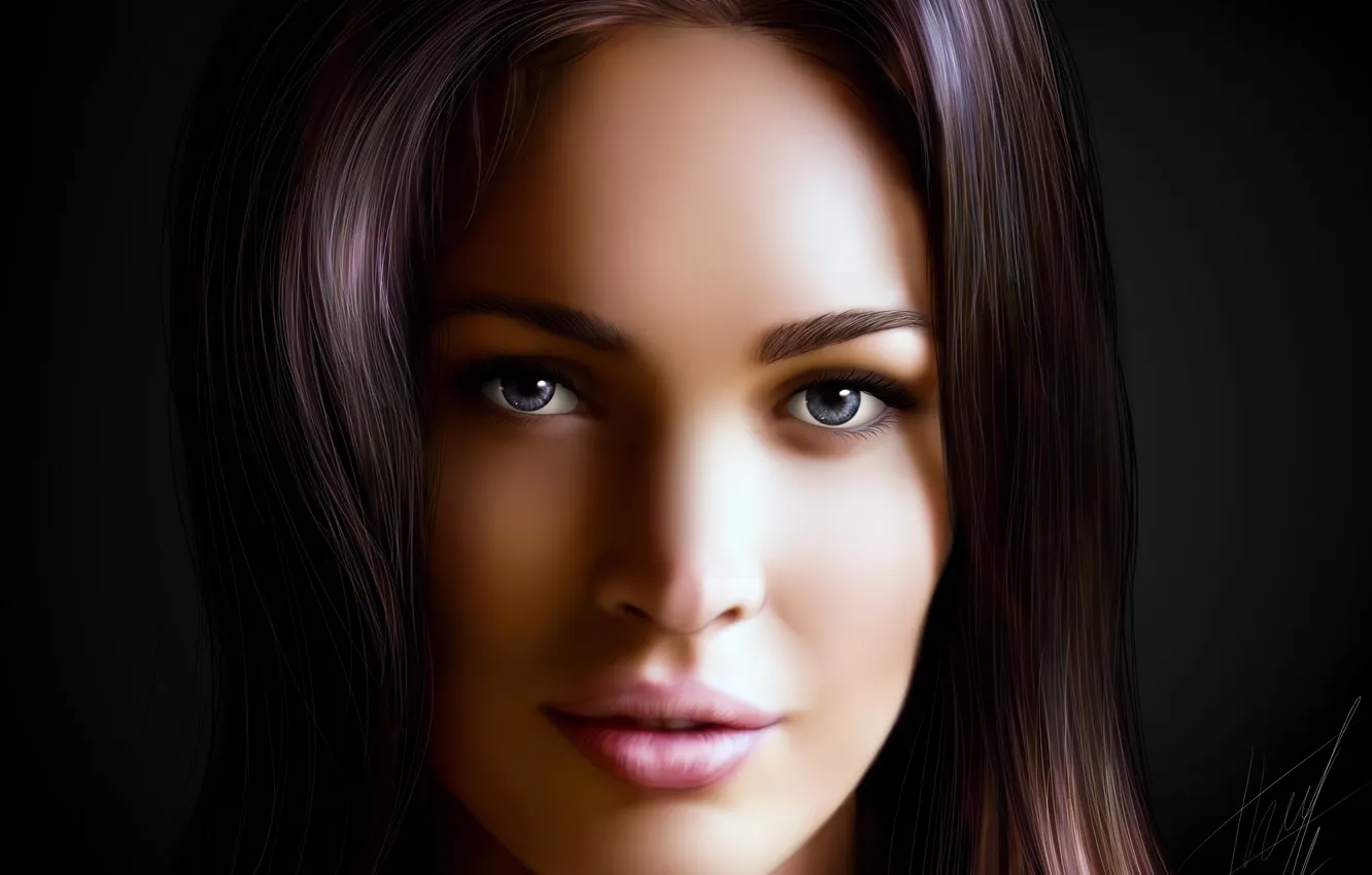 Фото обои глаза, взгляд, лицо, Megan Fox, волосы, актриса, арт