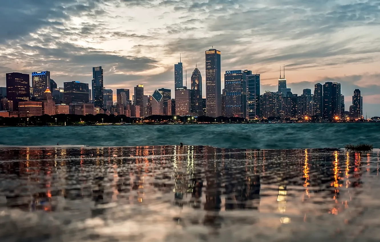 Фото обои отражение, вид, Чикаго