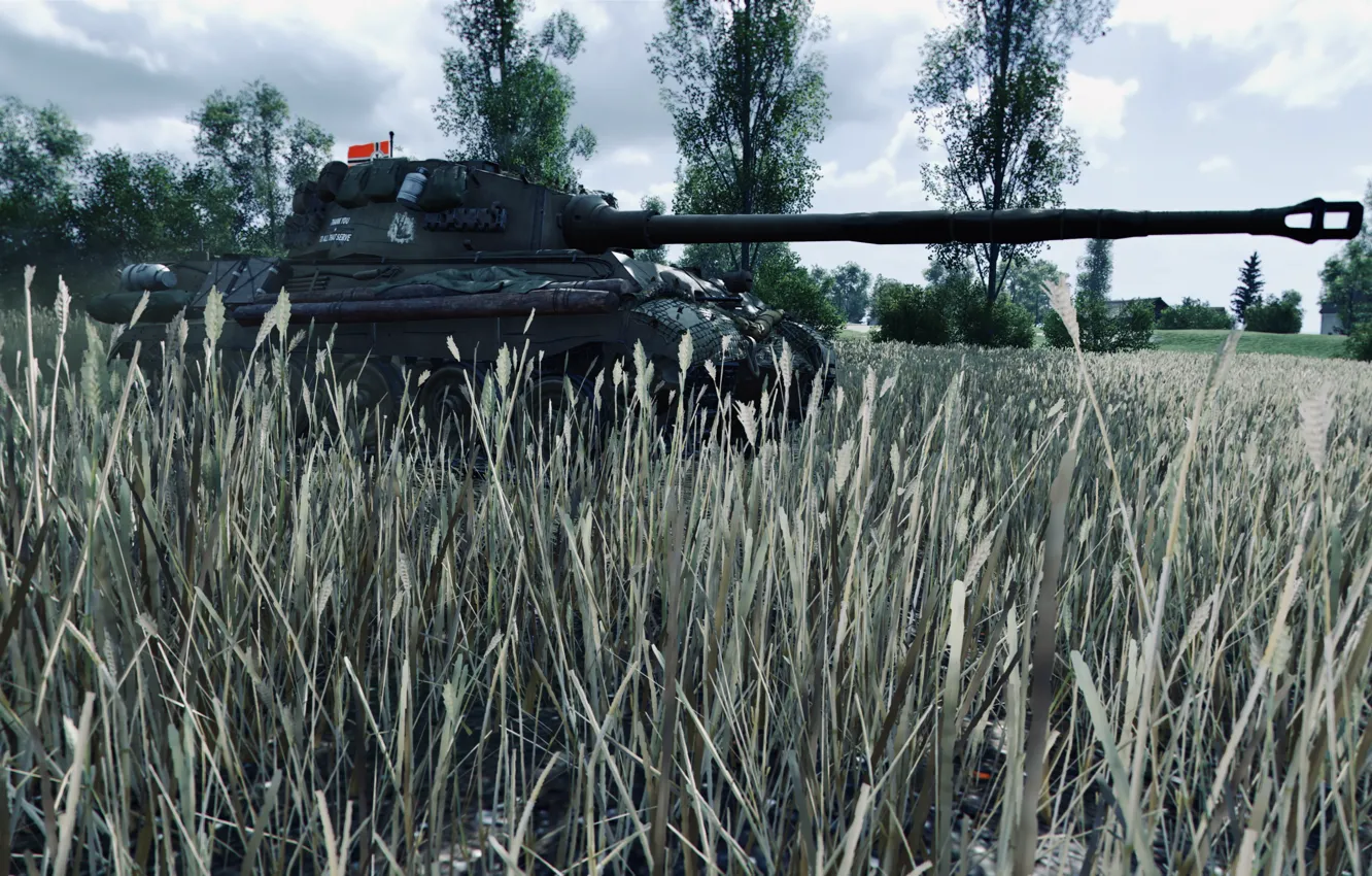 Фото обои HDR, game, trees, field, tiger, WoT, tank, World of Tanks