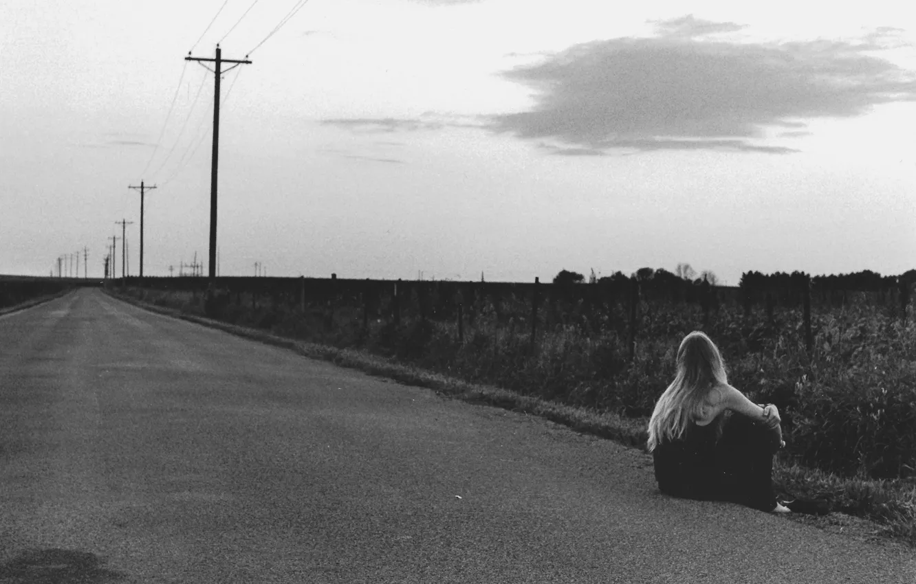 Фото обои girl, road, power line