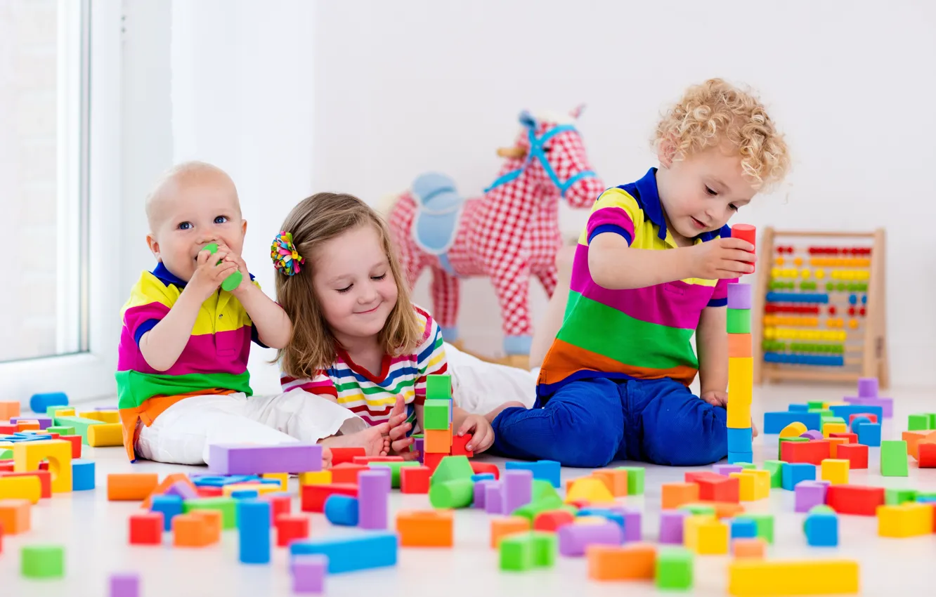 Фото обои дети, игра, colorful, конструктор, toy, blocks, playing, Kids
