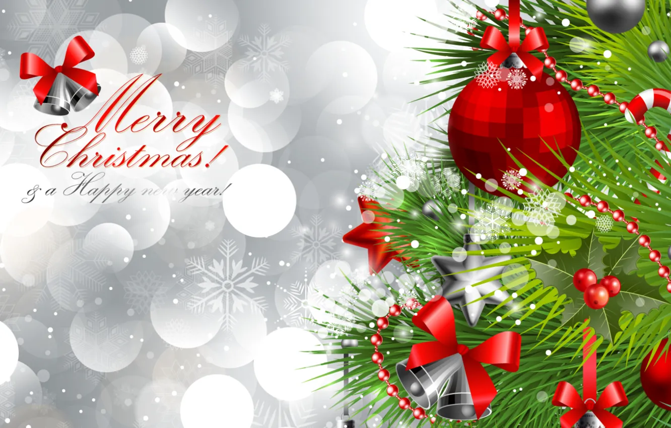 Фото обои украшения, снежинки, елка, вектор, Рождество, ёлка, Happy New Year, Merry Christmas