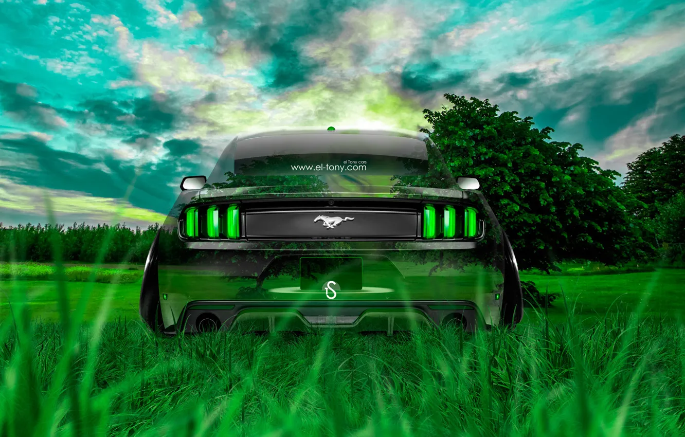 Фото обои Mustang, Ford, Природа, Трава, Машина, Стиль, Форд, Обои