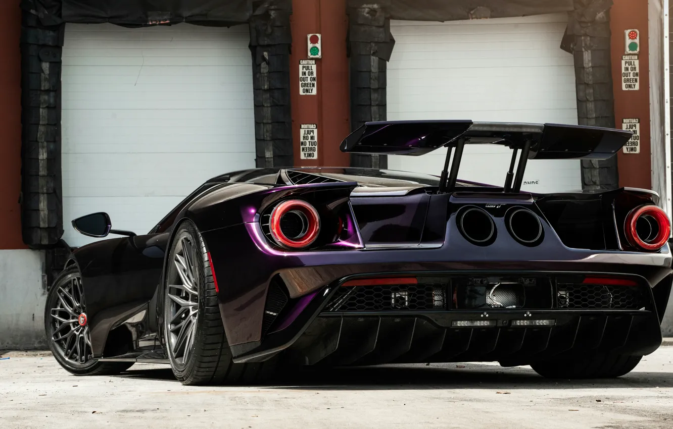 Фото обои Ford, Форд, Ford GT, Purple, Фиолетовый, Спорткар, Sportcar, Вид сзади