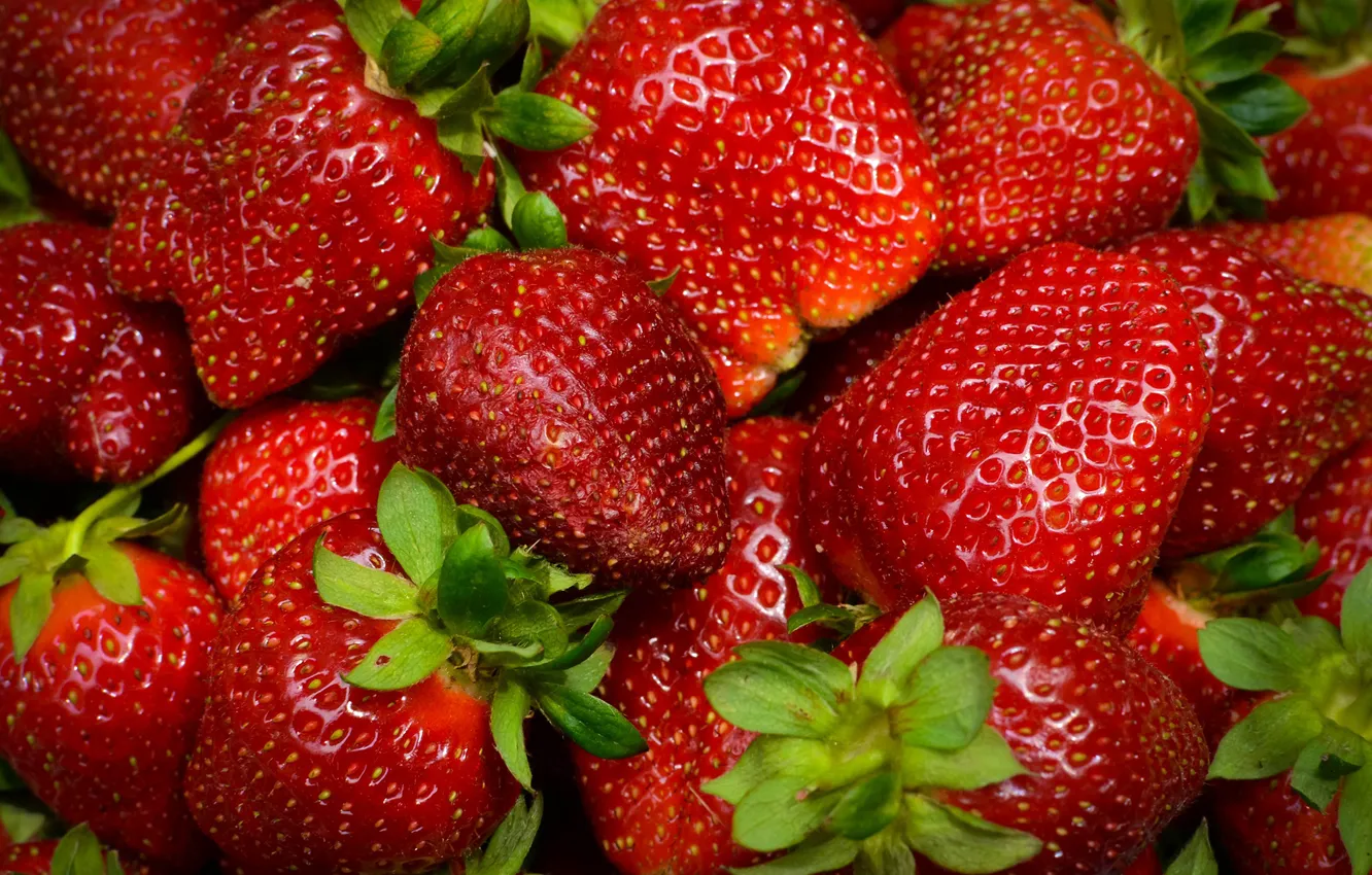 Фото обои красный, ягоды, клубника, крупным планом