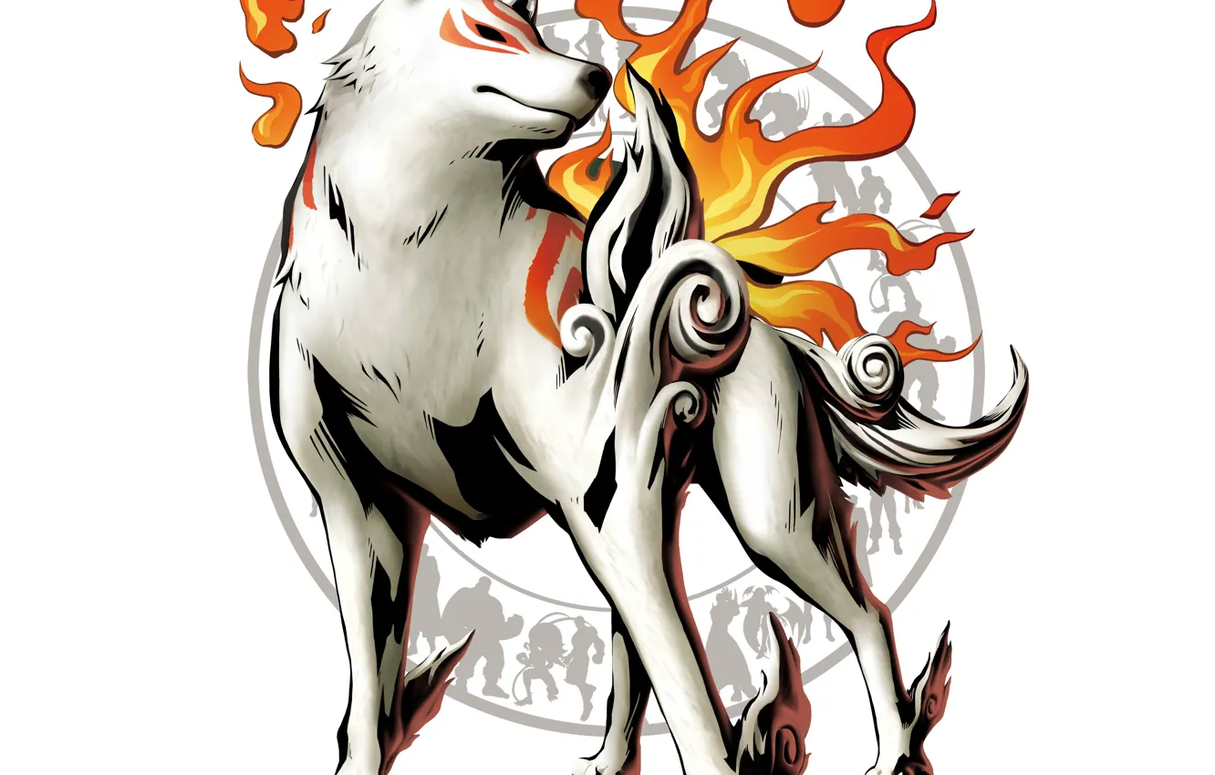 Фото обои огонь, пламя, волк, fire, силуэты, божество, wolf, god